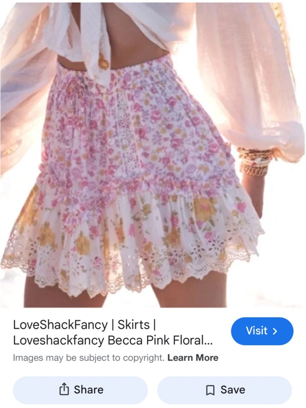 LoveShackFancy Pink and Yellow Floral Ruffled Mini Skirt